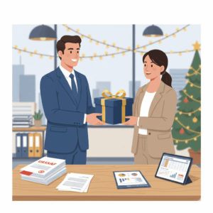 employeur remettant un cadeau à un salarié dans un contexte d’entreprise