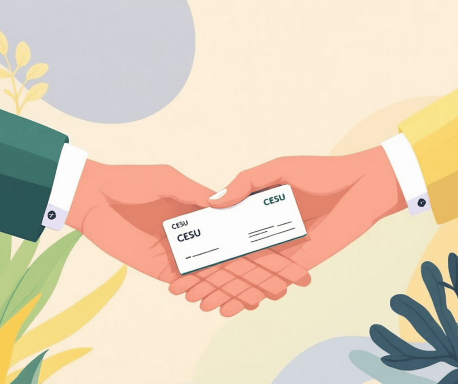 Mains qui se croisent en coeur sur un cheque CESU