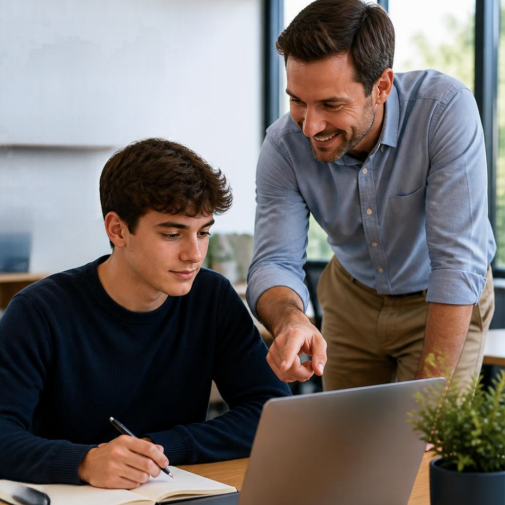 Un apprenti avec son tuteur